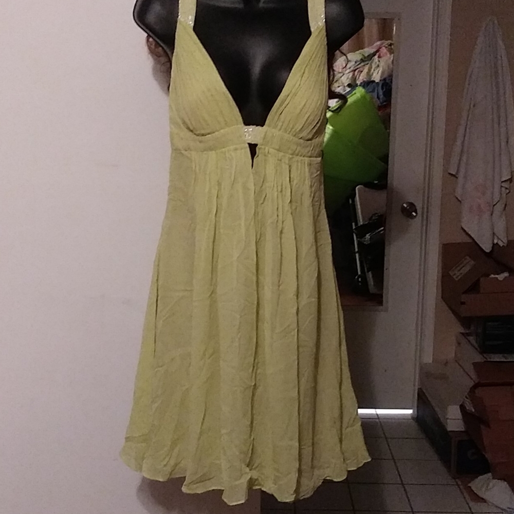 Niteline lime green 100% silk party dress
